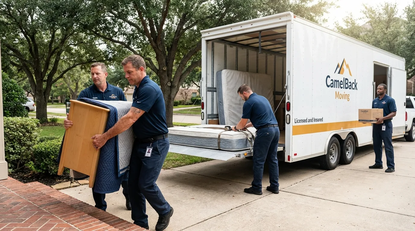 Crew loading residential truck for cross-state move from Crystal Lake, IL