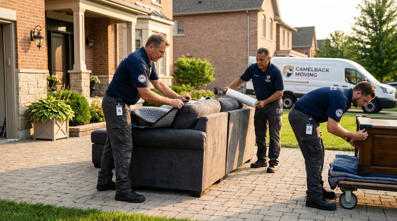 Large estate moving crew wrapping furniture in Crystal Lake, IL