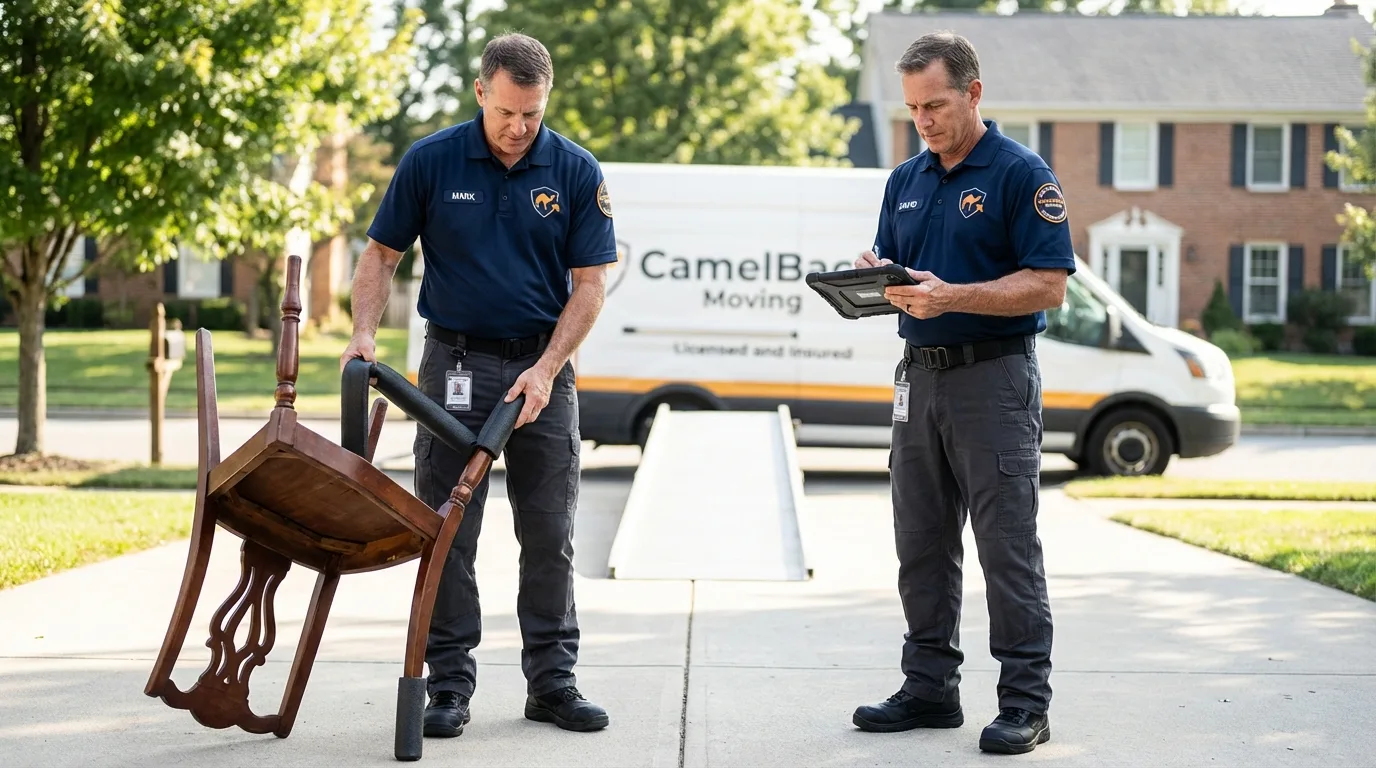 Movers inspecting furniture for damage prevention before loading in Crystal Lake, IL